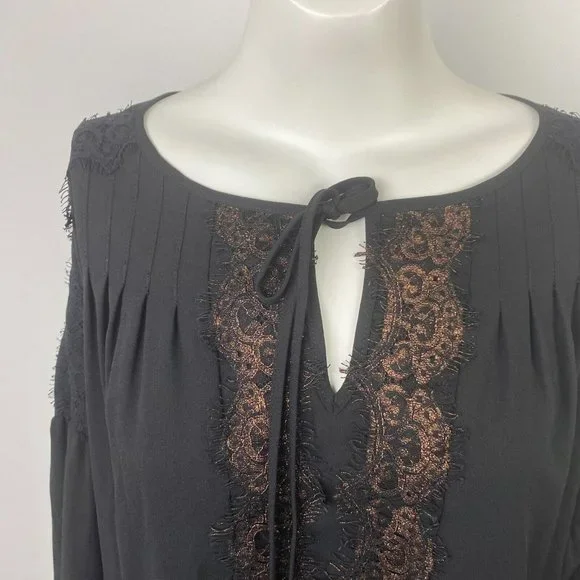 BNWT Piper Size 8 Women's Top Blouse Black Gold Lace Long Sleeve - Picture 2 of 11
